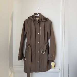 Michael Kors Tan Hooded Trench Coat